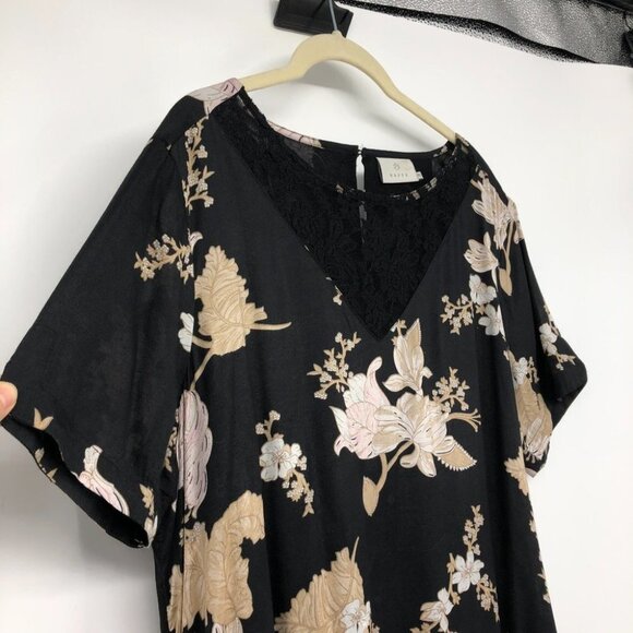 Kaffe  India Kajilli black floral mini dress lace illusion v neck EU 40 - Picture 7 of 16